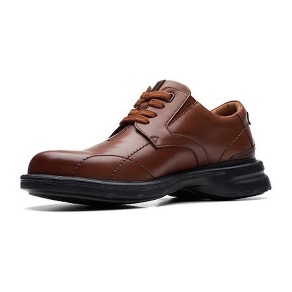 NWT Clarks Men's Gessler Lace Oxford, Dark Tan Leather, 9.5 Wide - Picture 2 of 2